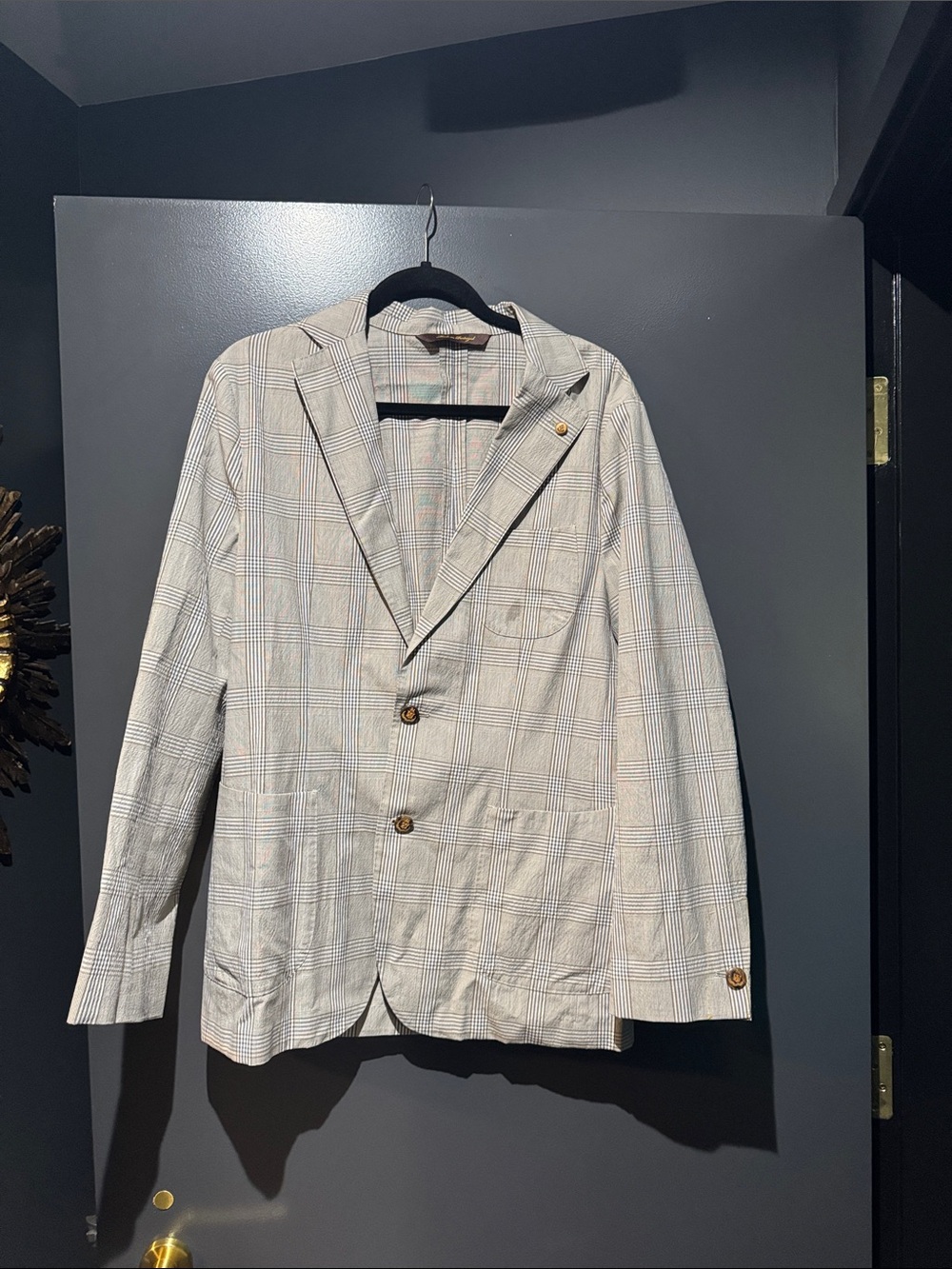 Robert Talbott Plaid Lightweight Blazer in Light Gray Plaid NWT